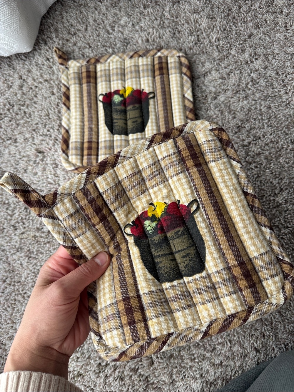 🍂🍎🍃 Fall Apple & Plaid Pot holder pads (2)